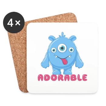 Adorable little cheerful monster. Funny gift idea. - Coasters (set of 4) - white - Front