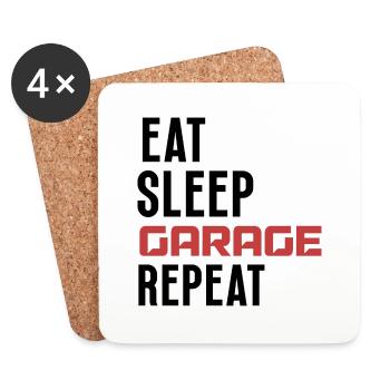 Eat sleep garage repeat original gift car mechanic - Dessous de verre (lot de 4) - blanc - Devant