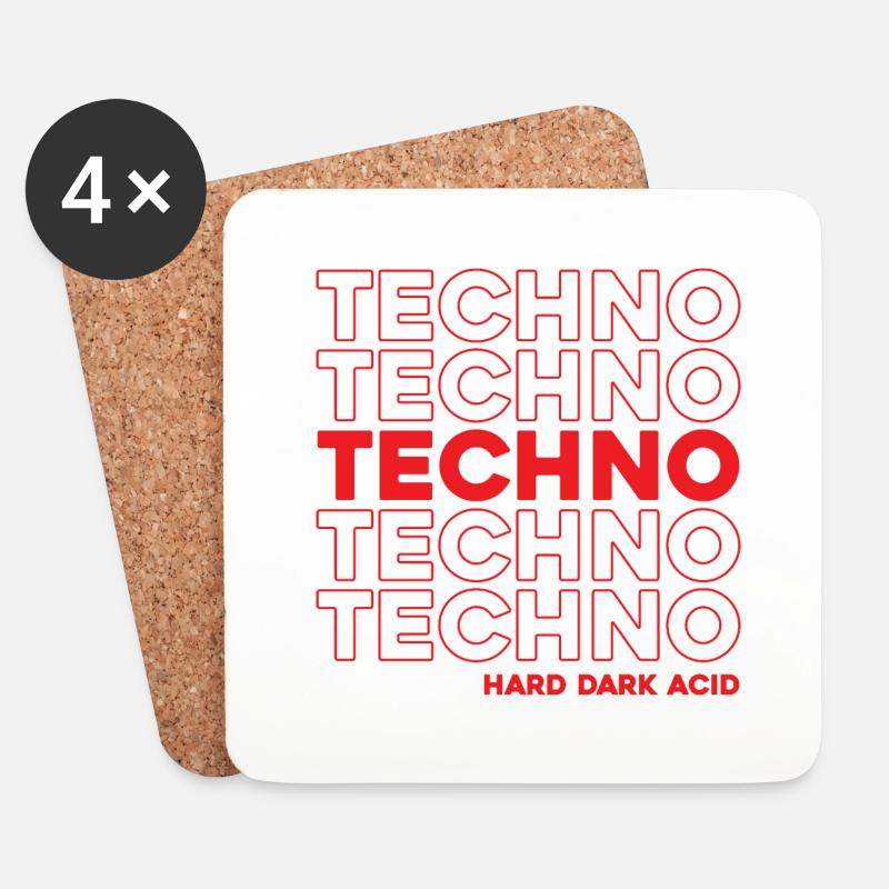 Techno Hard Dark Acid Techno - Untersetzer (4er-Set) - Weiß