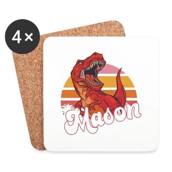 MASON - Schöner Jungen Name mit T-REX Dino - Untersetzer (4er-Set) - Weiß - Vorne