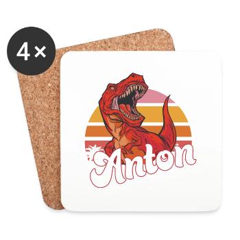ANTON - Beau prénom de garçon avec T-REX Dino - Dessous de verre (lot de 4) - blanc - Devant