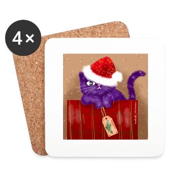 Chat de Noël - Dessous de verre (lot de 4) - blanc - Devant