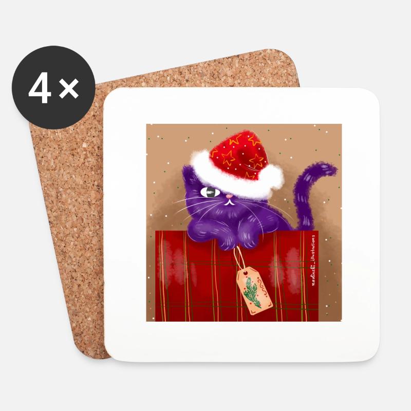 Christmas Cat - Coasters (set of 4) - white