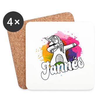 JANNES - Schöner Jungen Name mit Coolem Einhorn - Untersetzer (4er-Set) - Weiß - Vorne
