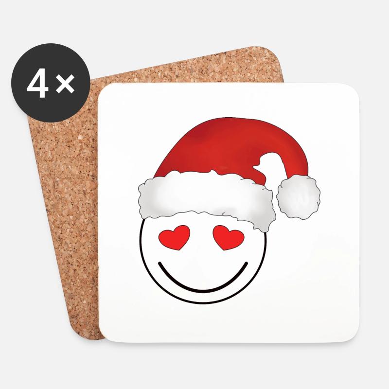 Weihnachtlicher Smily - Untersetzer (4er-Set) - Weiß