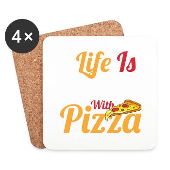 La vie est meilleure avec une soirée sur le thème de la pizza aux amateurs de pizza - Dessous de verre (lot de 4) - blanc - Devant