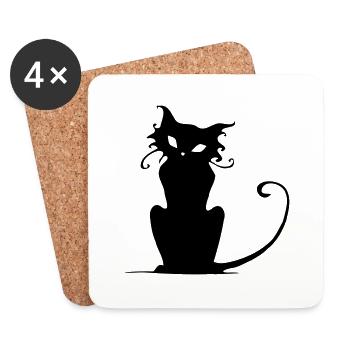 Elegante Katzensilhouette - Untersetzer (4er-Set) - Weiß - Vorne