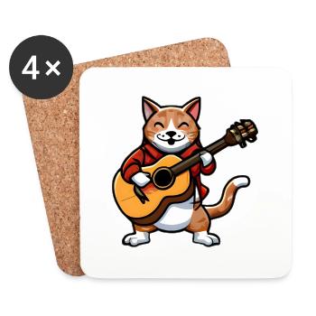Cute cat plays guitar - Coasters (set of 4) - white - Front