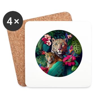 Leopard Jungle Flowers - Coasters (set of 4) - white - Front