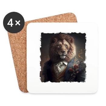 Lion Noble Nobel Costume Tuxedo Portrait - Dessous de verre (lot de 4) - blanc - Devant