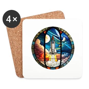 Lancement de fusée spatiale Kirchenglass Buntglass - Dessous de verre (lot de 4) - blanc - Devant