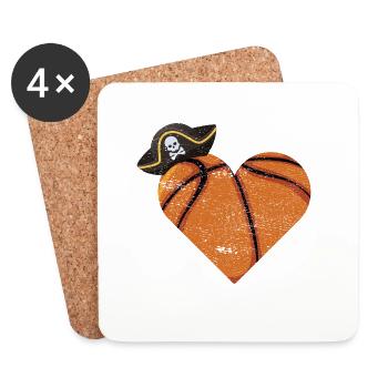 Basketball Herz Pirat Geschenk - Untersetzer (4er-Set) - Weiß - Vorne