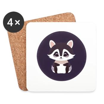 Ratons laveurs Mignon Dessin Animé Raton laveur 40 - Dessous de verre (lot de 4) - blanc - Devant
