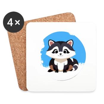Ratons laveurs Mignon Dessin Animé Raton laveur 27 - Dessous de verre (lot de 4) - blanc - Devant