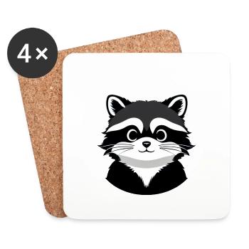 Ratons laveurs Mignon Dessin Animé Raton laveur 21 - Dessous de verre (lot de 4) - blanc - Devant