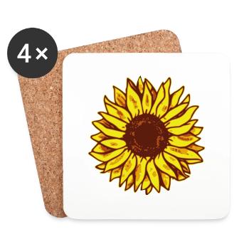 Sonnenblume Zeichnung Illustration Motiv - Untersetzer (4er-Set) - Weiß - Vorne