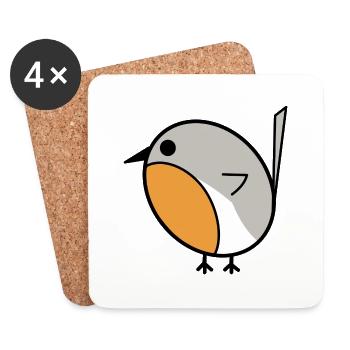 Süßer kleiner Rotkehlchenvogel - Untersetzer (4er-Set) - Weiß - Vorne