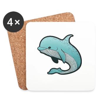 dolphin comic cute anime cartoon cute babies - Coasters (set of 4) - white - Front