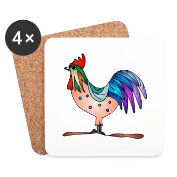 Coq - Dessous de verre (lot de 4) - blanc - Devant