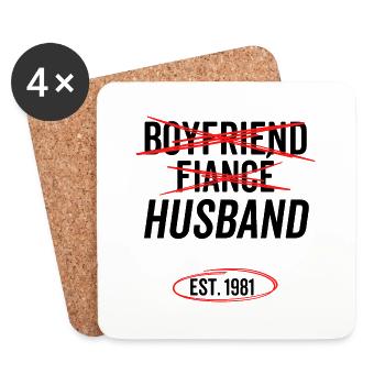 Boyfriend Fiancé Husband Est 1981 - Coasters (set of 4) - white - Front