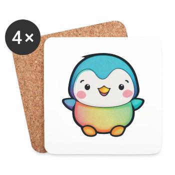 Kawaii Cute Happy Penguin - Coasters (set of 4) - white - Front