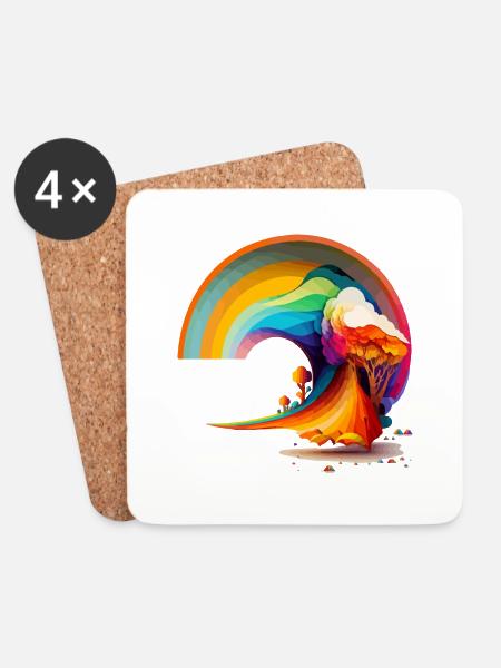 Regenbogen - Untersetzer (4er-Set) - Weiß