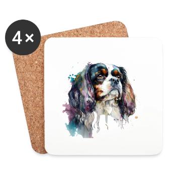 Cavalier King Charles Hund Aquarell Art-Motive - Untersetzer (4er-Set) - Weiß - Vorne