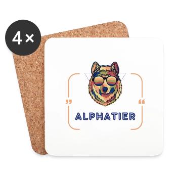 ALPHATIER Wolf Text bunt - Untersetzer (4er-Set) - Weiß - Vorne