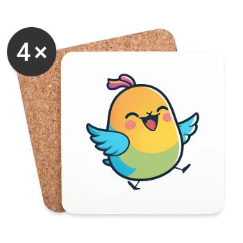 Kawaii Mignon Happy Colorful Bird Dancing - Dessous de verre (lot de 4) - blanc - Devant