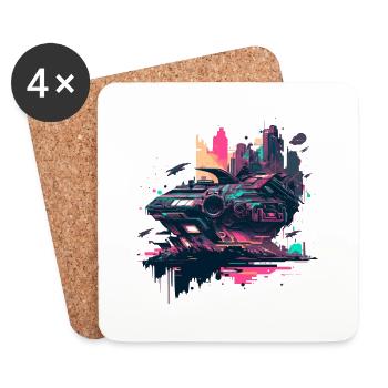Sci-Fi Pop-Art Spaceship in Retro Colors - Coasters (set of 4) - white - Front