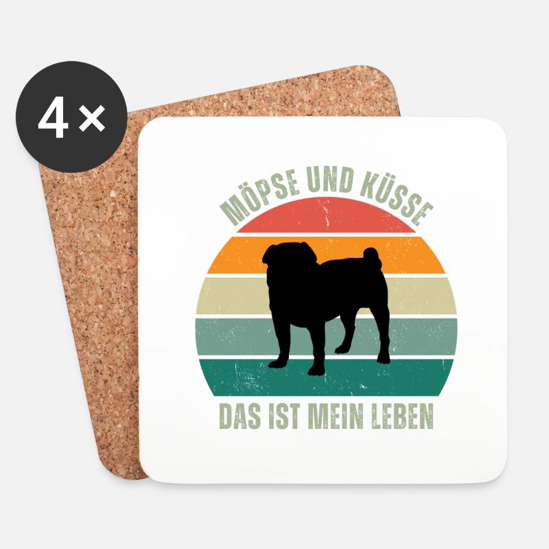 Möpse und Küsse, das ist mein Leben - Untersetzer (4er-Set) - Weiß