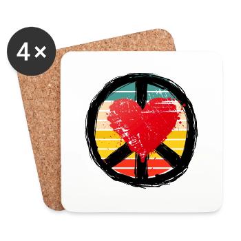 Paix et cœur - Dessous de verre (lot de 4) - blanc - Devant