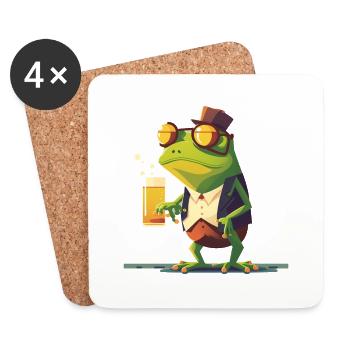 Lustiger Frosch mit Zylinder und Bier - Untersetzer (4er-Set) - Weiß - Vorne