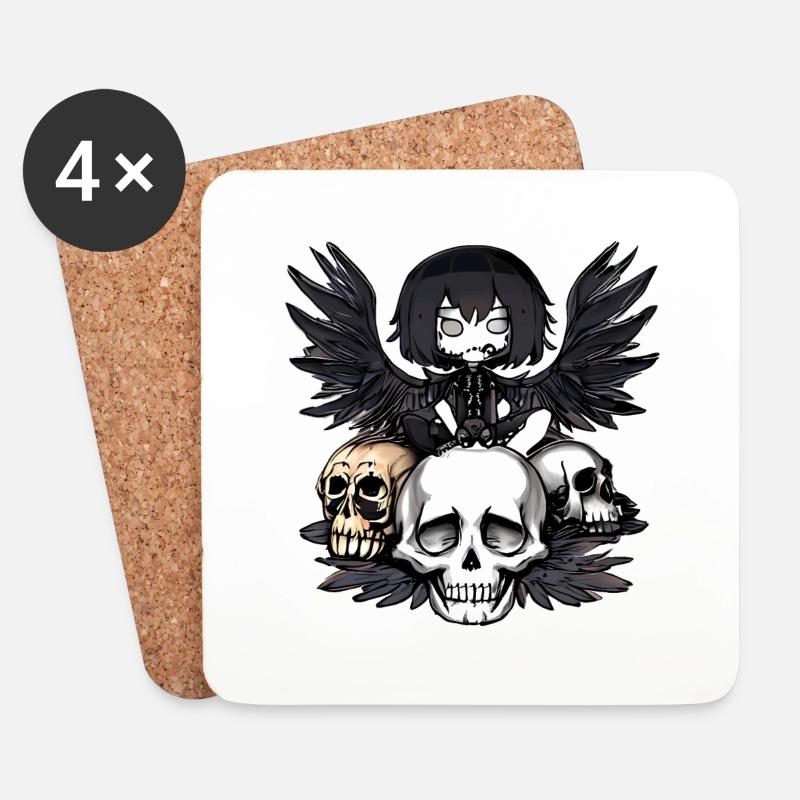 Rabe sitzt auf einem Schädel - Untersetzer (4er-Set) - Weiß