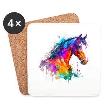 Idee Leidenschaft Pferde Reiter Aquarell Splash Art - Untersetzer (4er-Set) - Weiß - Vorne
