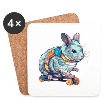 A chinchilla skating on a longboard - Coasters (set of 4) - white - Front