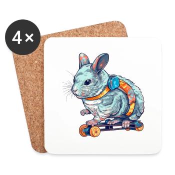 Un beau chinchilla monte sur un scateboard - Dessous de verre (lot de 4) - blanc - Devant