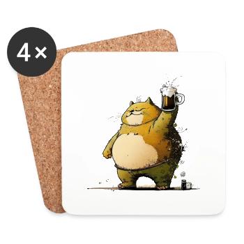 Big cat celebrates with beer - Coasters (set of 4) - white - Front