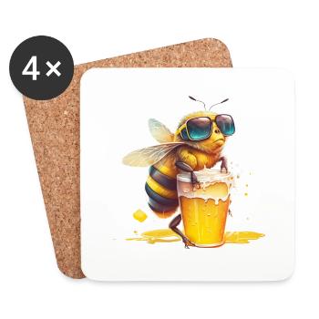 Cool bee enjoys her beer - Coasters (set of 4) - white - Front