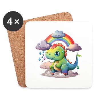 Dinosaur Dino Baby Rainbow Gift - Coasters (set of 4) - white - Front