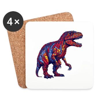 Dino Monster in bunten Farben und retro Optik - Untersetzer (4er-Set) - Weiß - Vorne