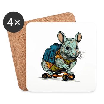 The Chinchilla Mouse skates with his skateboard - Coasters (set of 4) - white - Front