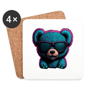 COOLER TEDDYBÄR MIT SONNENBRILLE - Untersetzer (4er-Set) - Weiß - Vorne
