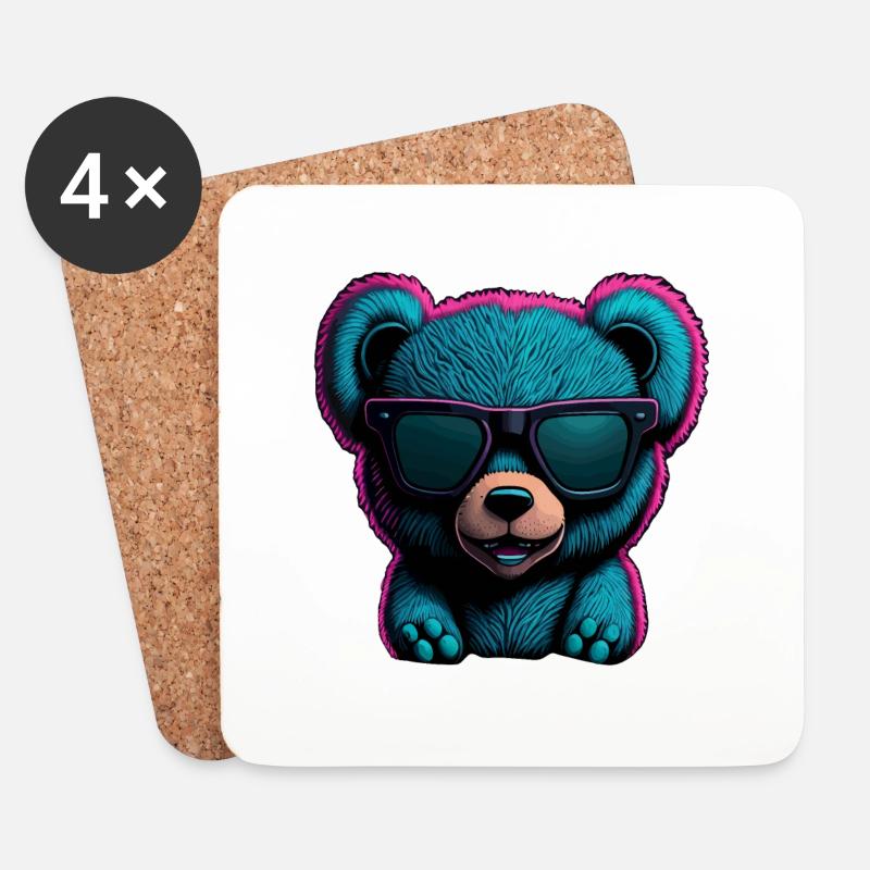 COOLER TEDDYBÄR MIT SONNENBRILLE - Untersetzer (4er-Set) - Weiß