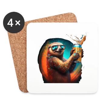 Cool sloth with sunglasses and beer - Coasters (set of 4) - white - Front