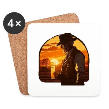 Landwirt mit Bier bei Sonnenuntergang - Untersetzer (4er-Set) - Weiß - Vorne