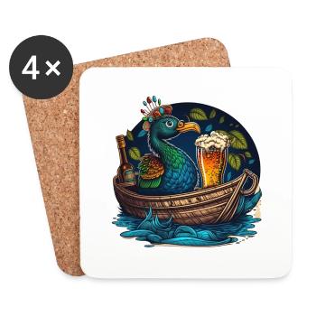 Paon dans le bateau avec verre à bière - Dessous de verre (lot de 4) - blanc - Devant