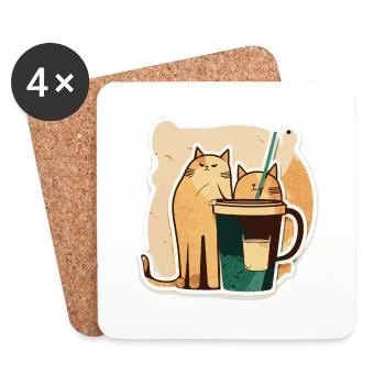 Katzen trinken Kaffee mit Strohhalm Geschenk - Untersetzer (4er-Set) - Weiß - Vorne