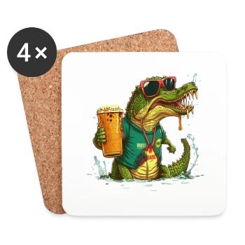 Cooles Krokodil mit Bier - Untersetzer (4er-Set) - Weiß - Vorne