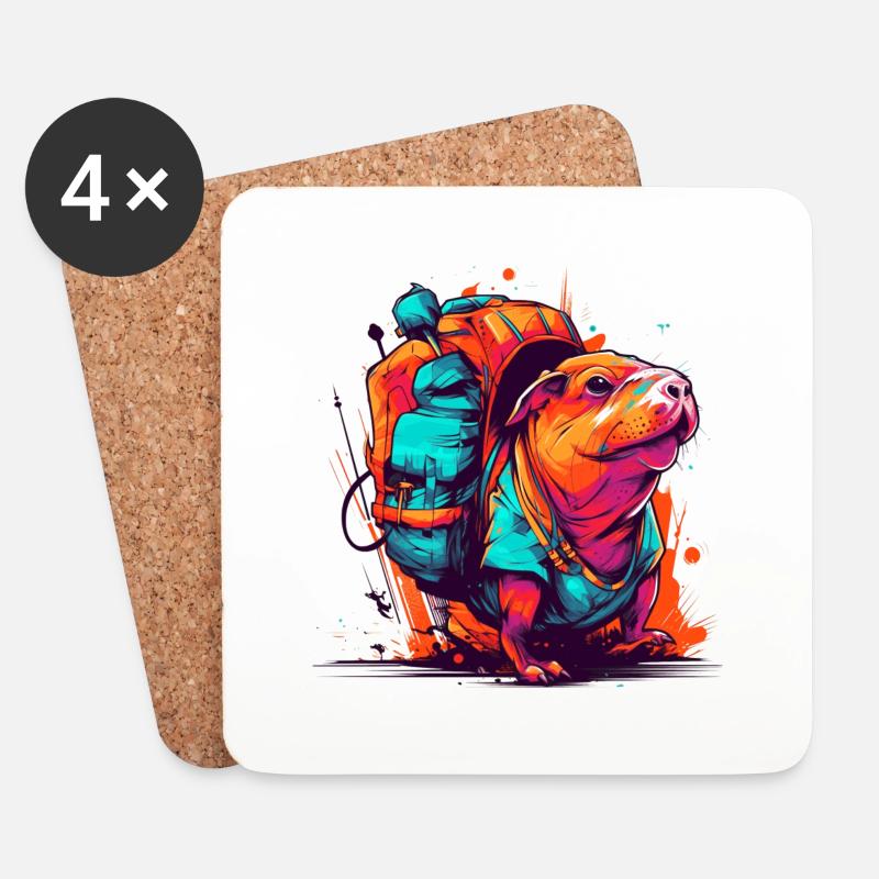 Mole rat fully on the move with backpack - Coasters (set of 4) - white